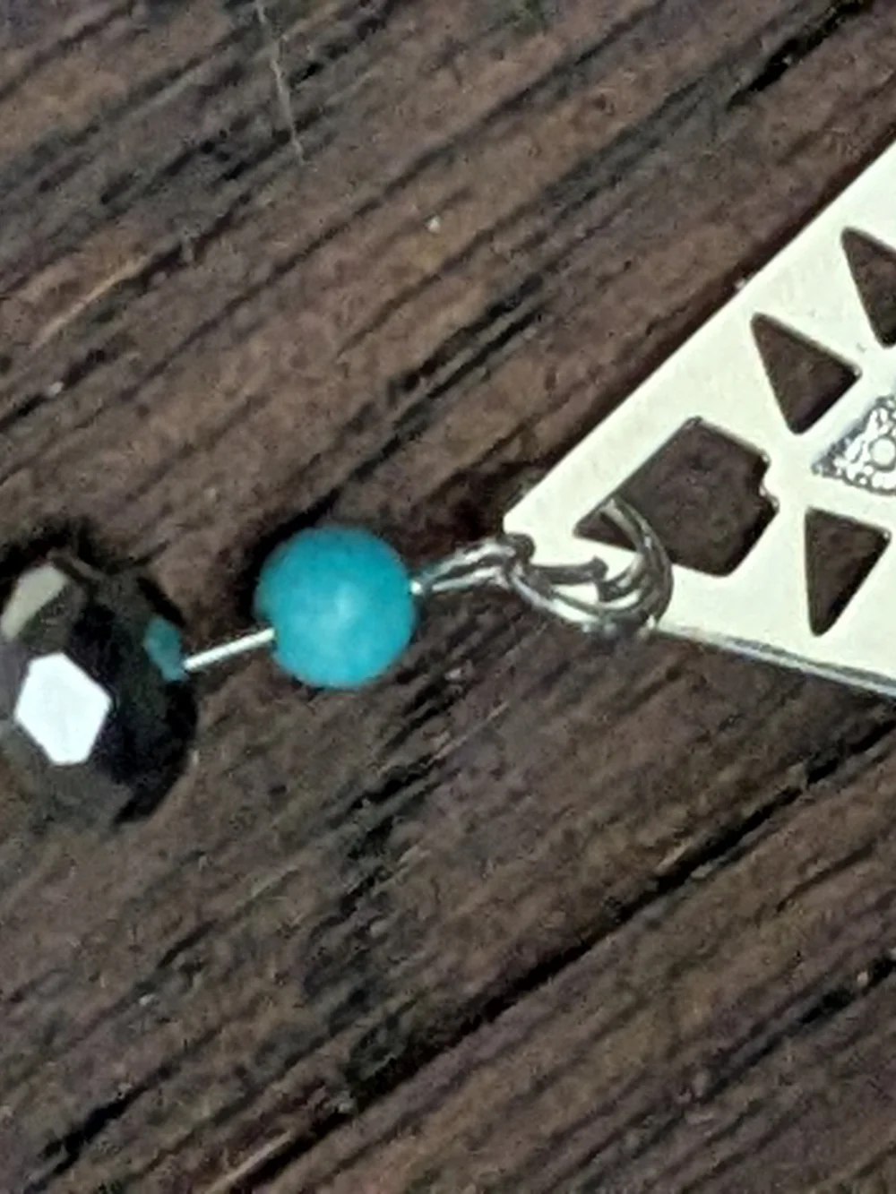 Silver-Tone Geometric Triangle Drop Earrings with Turquoise Accents - Picture 3 of 5